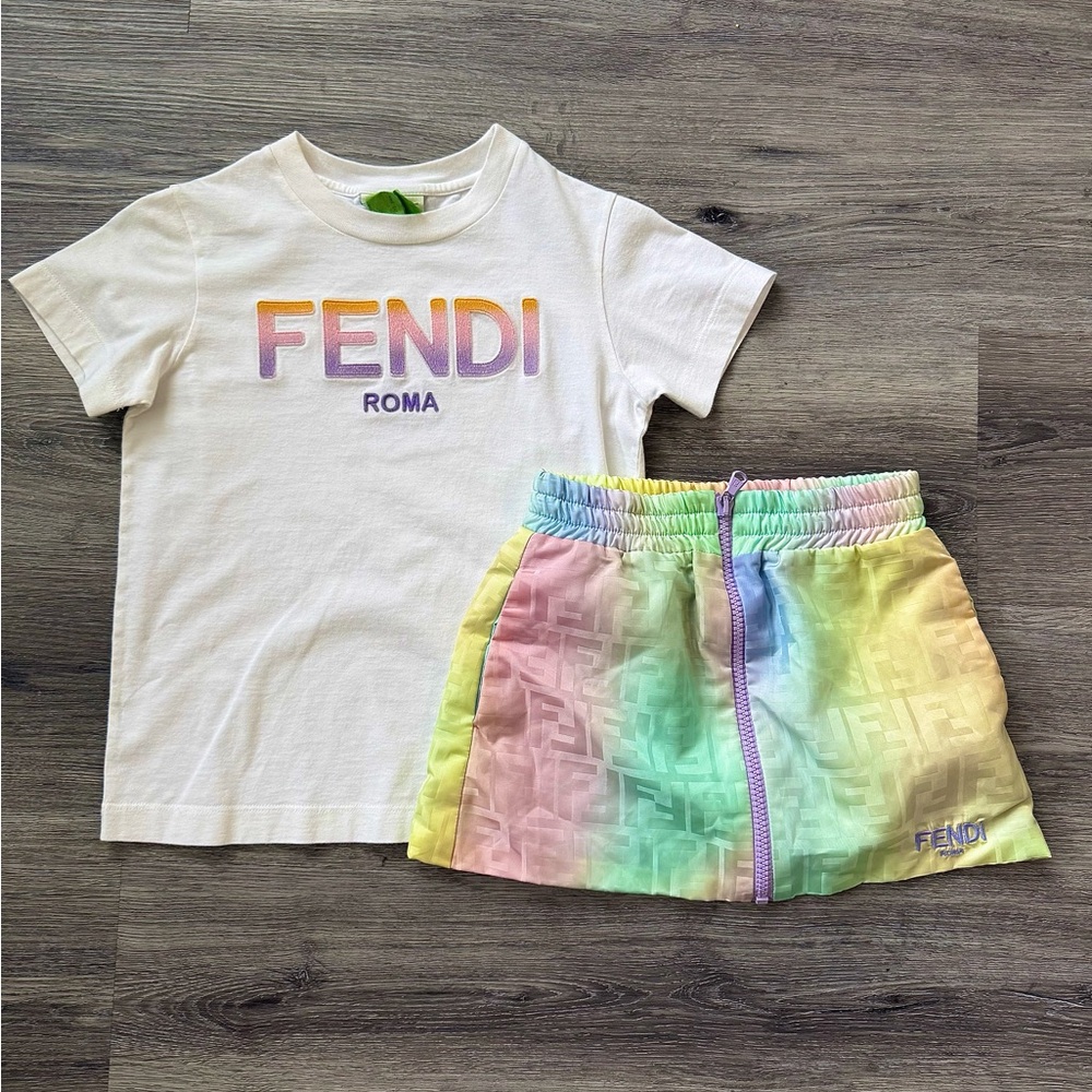 Fendi White Tee and Pastel Skirt Set